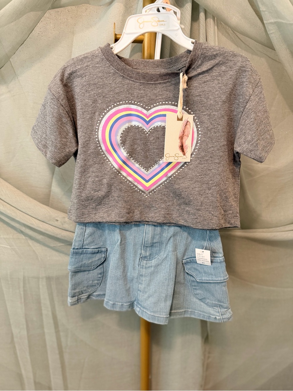 Jessica Simpson Girls Gray Cropped Tee and Denim Skirt Set
